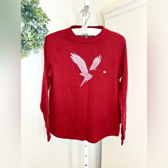 American Eagle Men’s Soft Long-Sleeve Waffle Knit Eagle Graphic Shirt Size Small - Picture 1 of 7